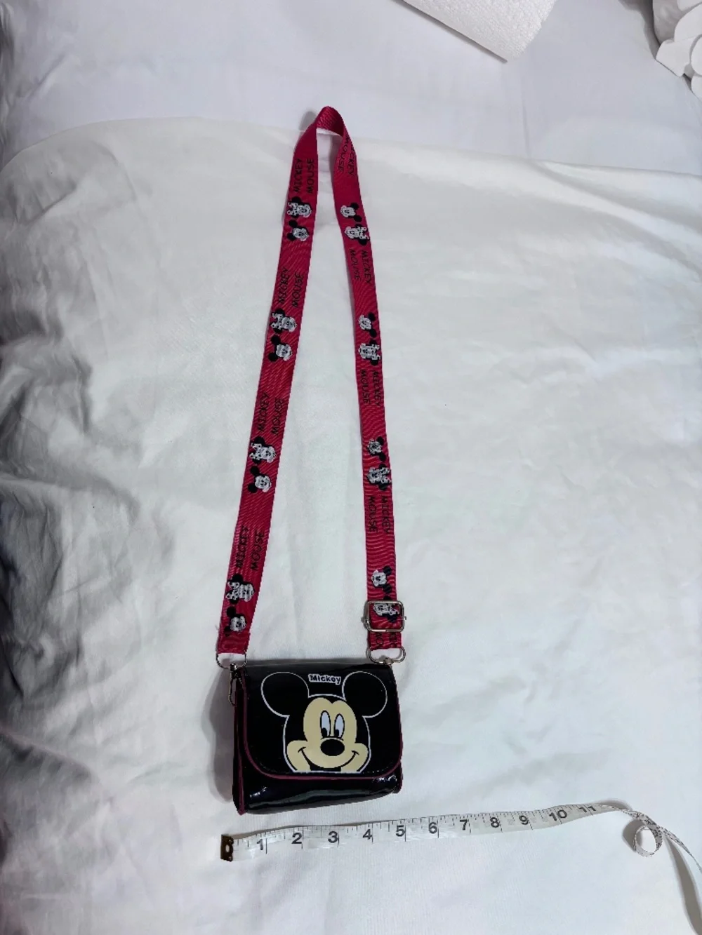 Disney Mickey Mouse Mini Crossbody Bag Red Strap Kids Park Purse Patent Black
